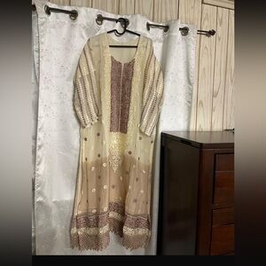 3 pcs plus size Elegant Beige and Brown Women's Dress